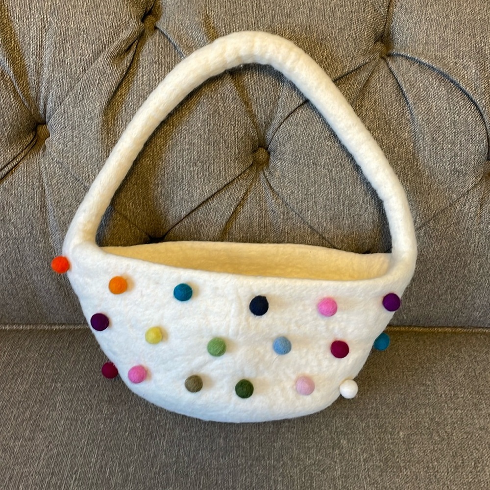 Felted Wool Handbag Purse With Colored Rainbow Wool Ball Appliqué